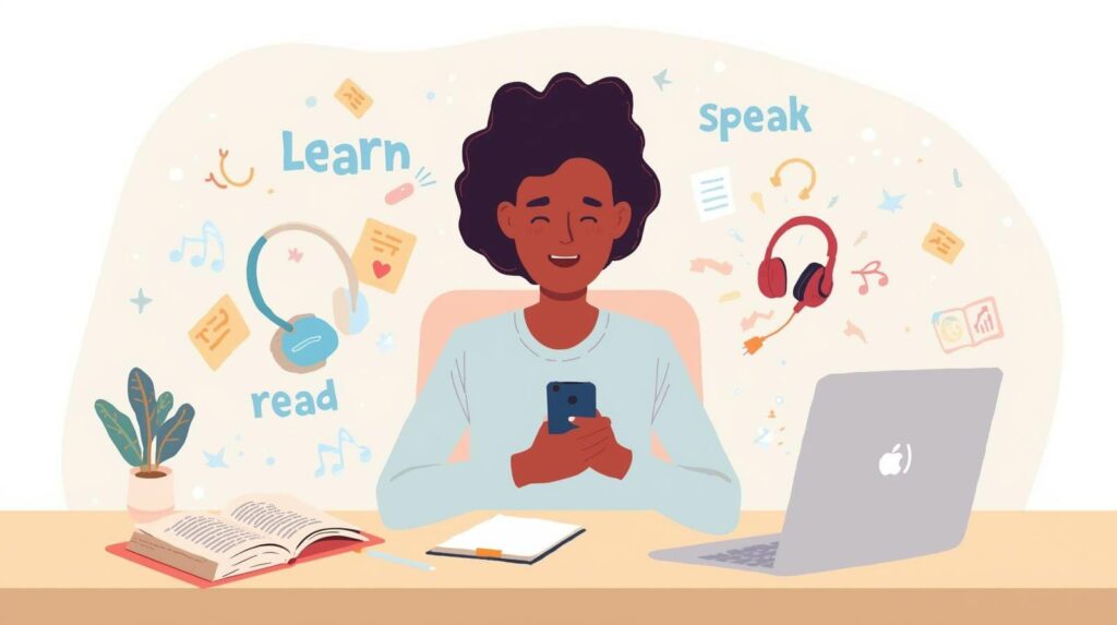 Illustration showing quick ways to boost English vocabulary for beginners through simple daily learning habits.